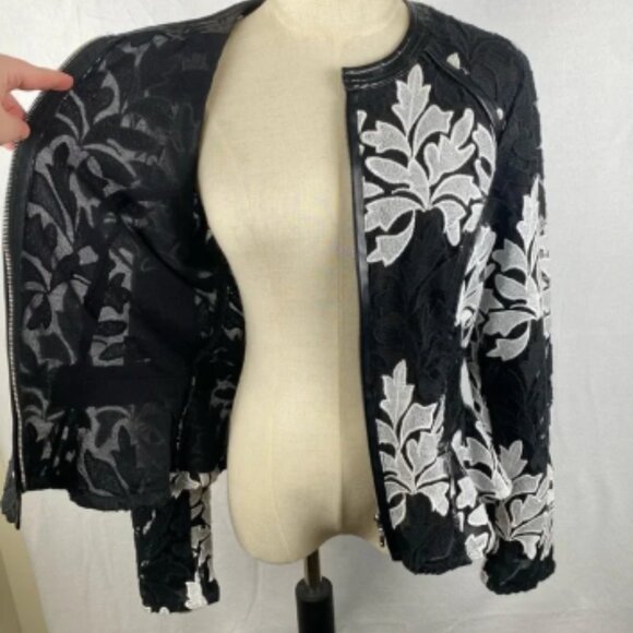 INC International Concepts | Black & White Lace Peplum Jacket | Women’s Medium - Picture 10 of 16